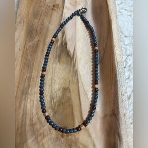 American Eagle Outfitters Blue and Brown Beaded Necklace
